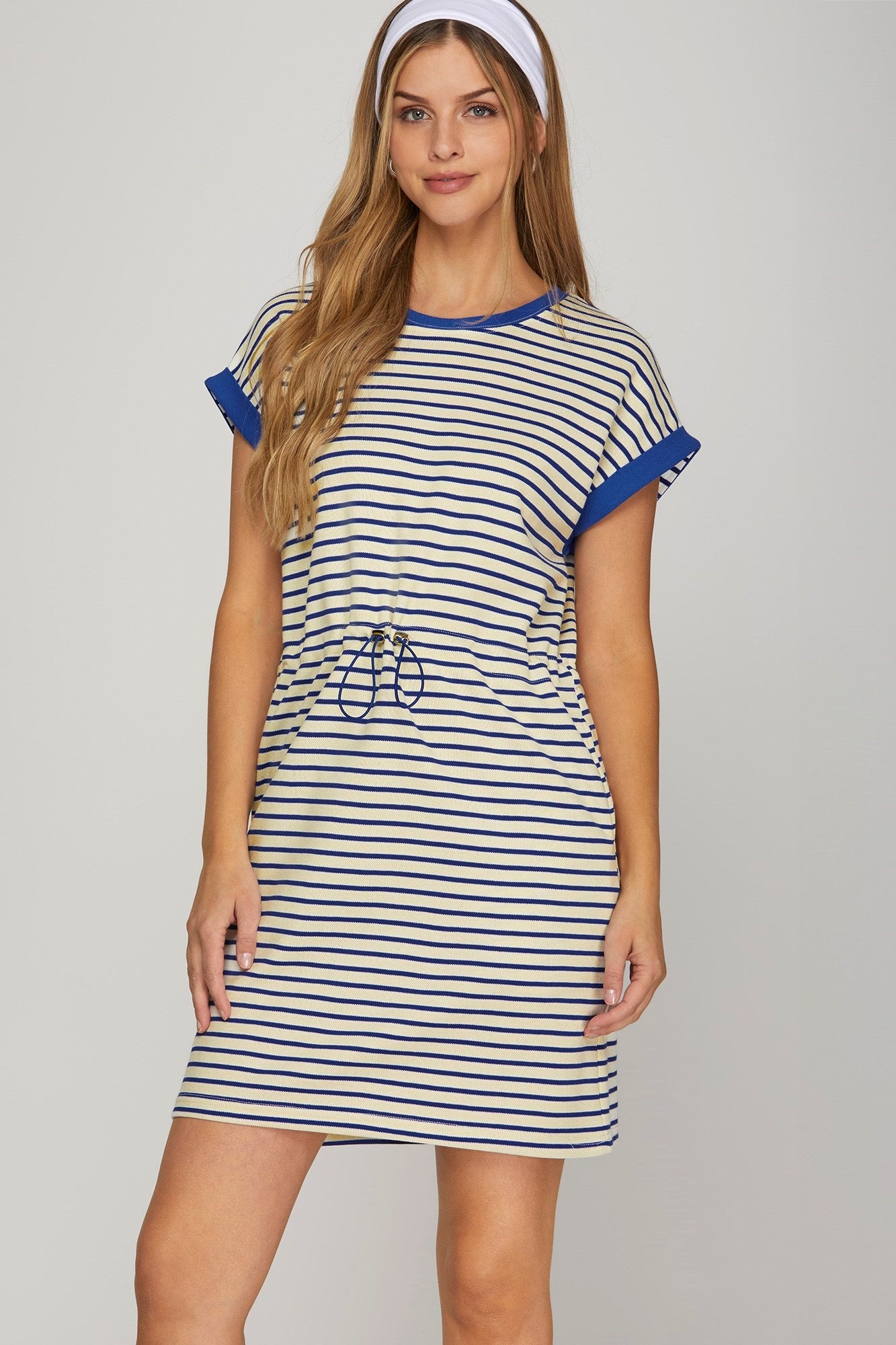 Cap Sleeve Striped Knit Mini Dress