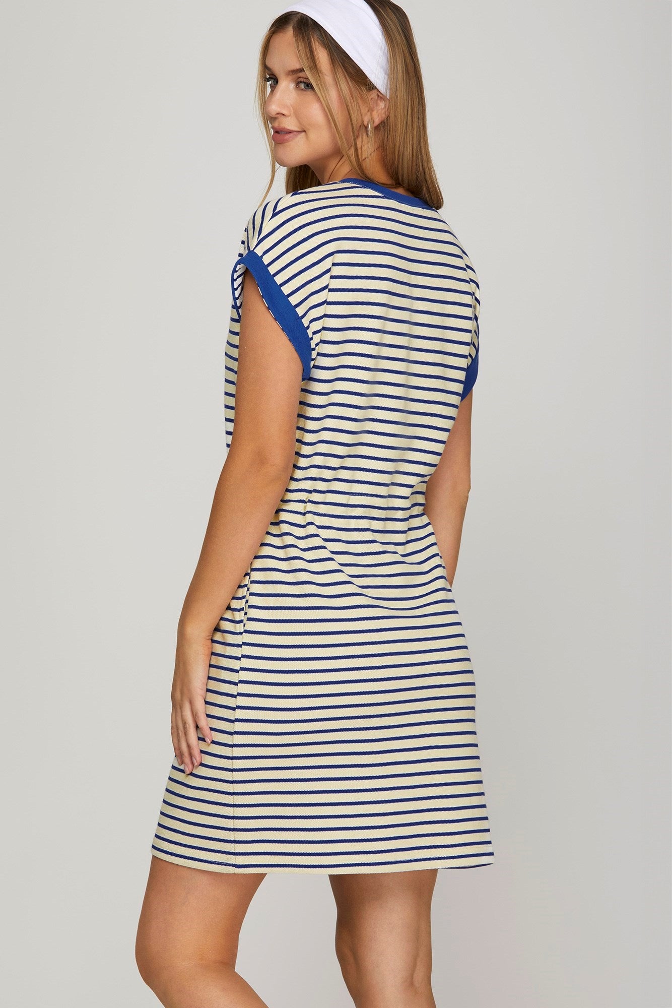 Cap Sleeve Striped Knit Mini Dress