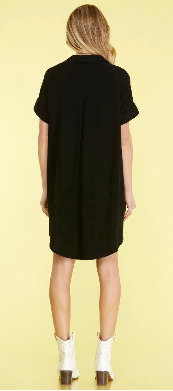 Short Sleeve Front Pocket Detail Woven Dress