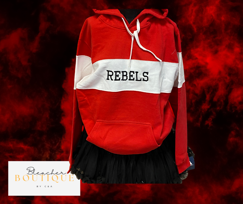 Red & White Color Block Embroidered Hoodie Rebels