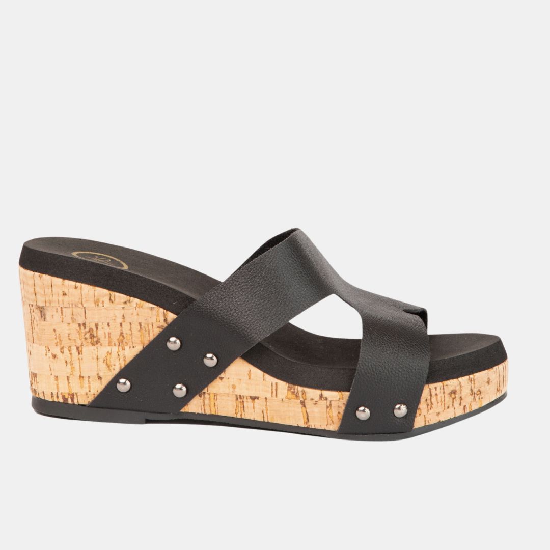 Allyson Cork Wedge Slide – Crisscross Metallic Sandal in 4 Colors
